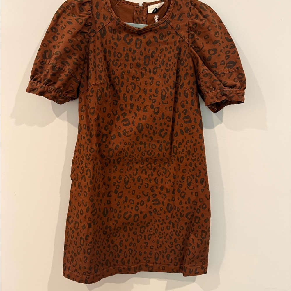 Universal Thread Brown Leopard Denim Puff Sleeve Sheath Dress NWT SIZE 8
